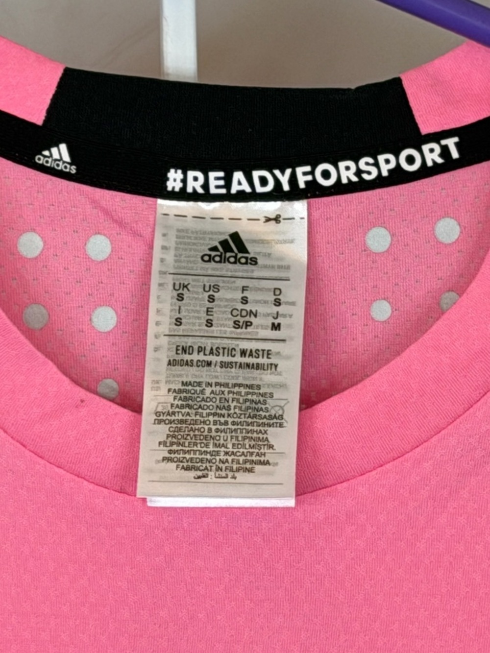 Adidas Pink HEAT.RDY Athletic Tee Small Black Logo Performance NWOT - Picture 3 of 10